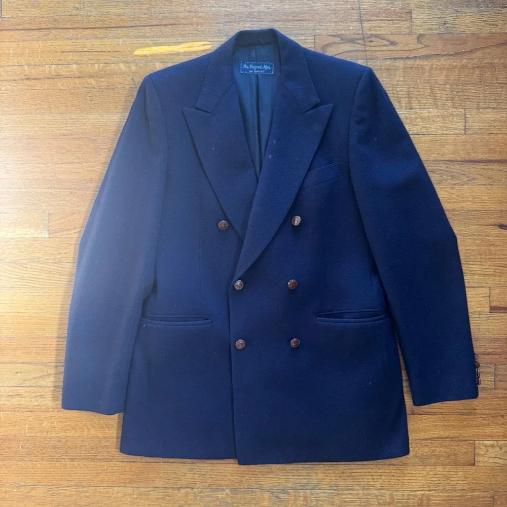 Lanvin Paris Navy Blue Double Breasted Camel Hair Blazer Sport Coat Mens 42-43R